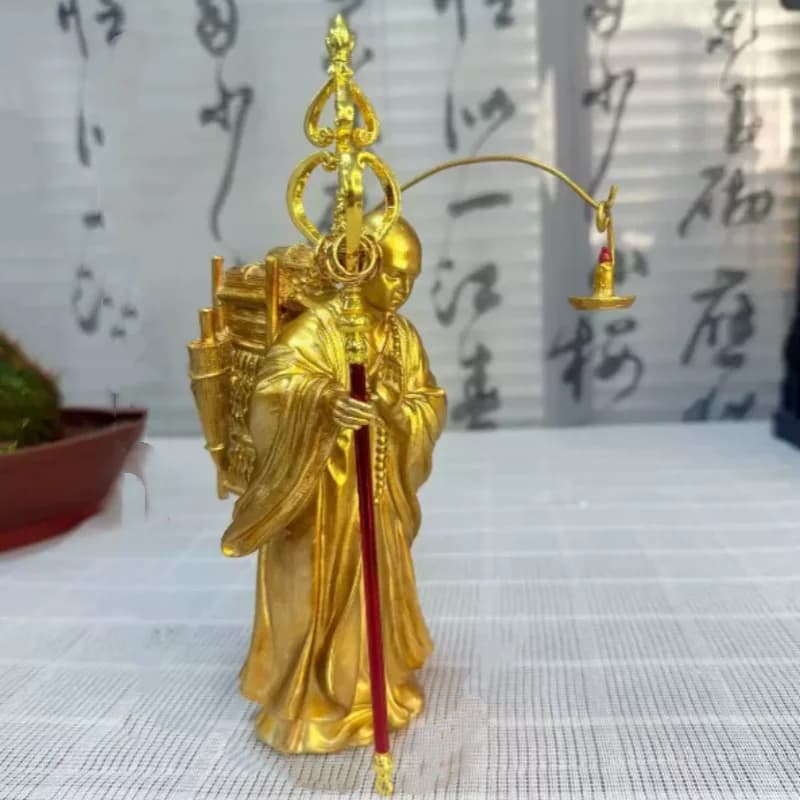 Antique resin carved Xuanzang figure statue home tea room foyer office Zen inspired decoration modern exquisite handicraft