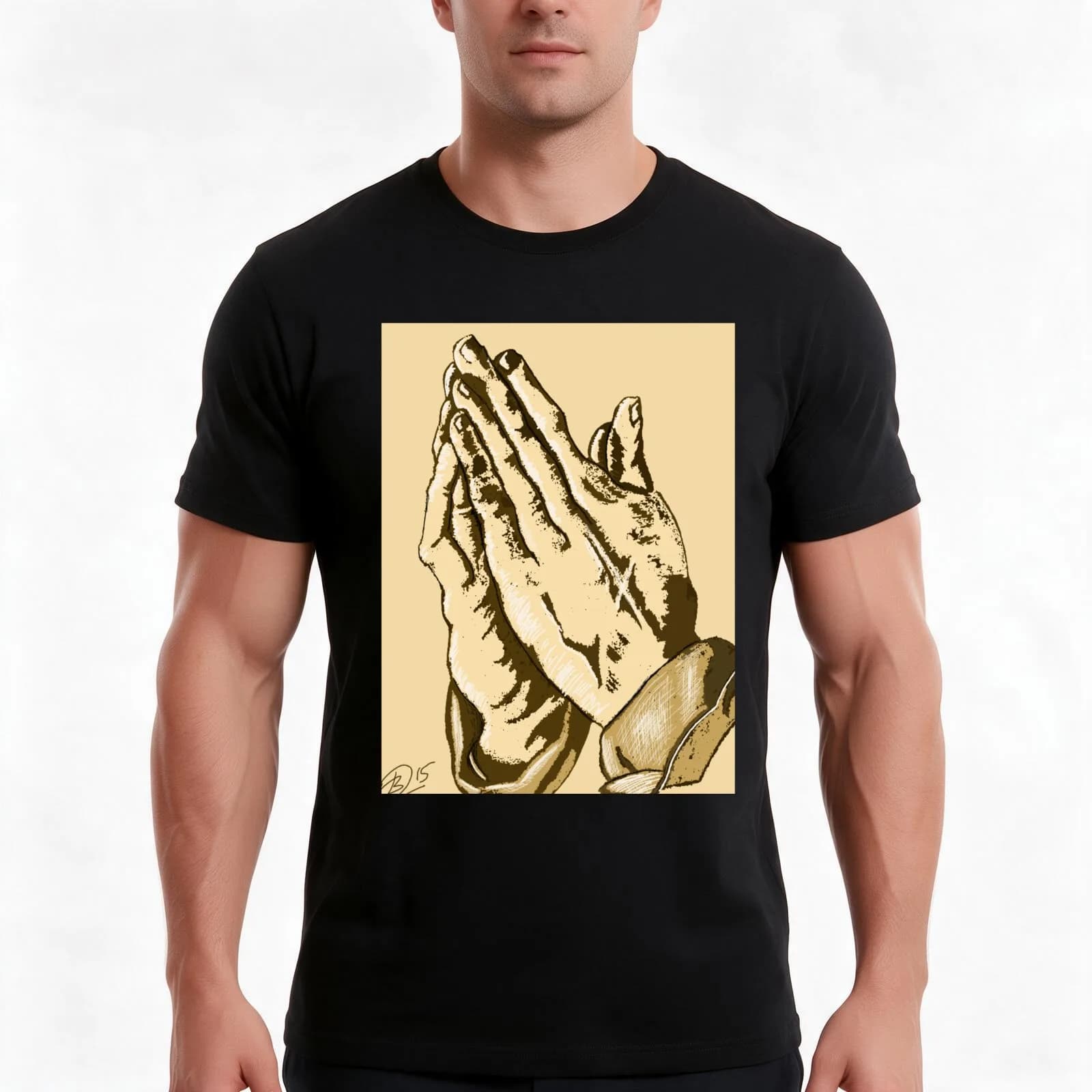 Drawing of praying hands T-Shirt, Summer Casual Cotton Tee, Oversized Streetwear Tops, Vintage Graphic Print, Unisex Men Women