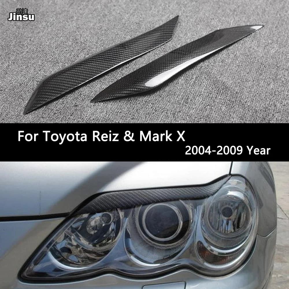 For Toyota Mark X 2004 - 2009 Carbon Fiber Headlight Cover Eyebrows Reiz Fiber Glass Primer Car Front Lamp Eyelids Sticker 2Pcs