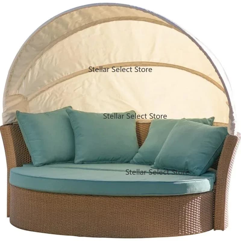 Outdoor bed, pool chair, rattan weaving, beach courtyard, balcony outdoor, seaside sun protection, leisure round bed