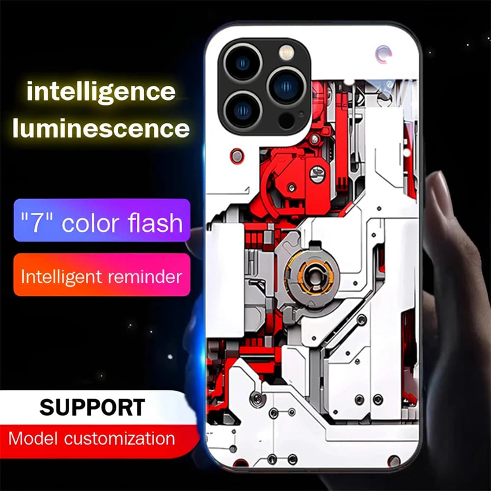 Mechanical Chip Design LED Light Luminous Phone Case Glitter Cover For iPhone Air 18 17 16 E 15 14 13 12 11 Pro Max Plus