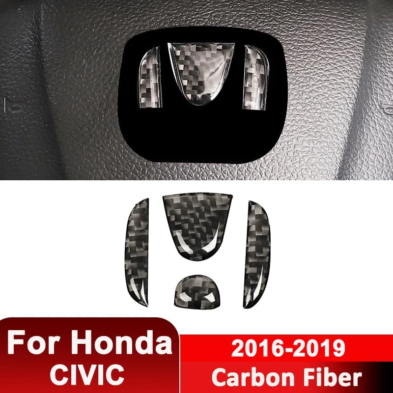 For Honda CIVIC 2016-2019 Carbon Fiber Car Steering Wheel Center Emblem Badge Panel Decorative Sticker Auto Interior Accessories
