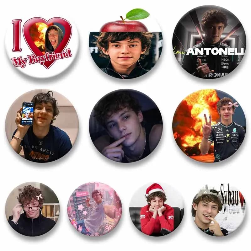 Cool Racing Boy A-Andrea K-Kimi Antonelli Button Pin on Backpack Clothes Decoration Custom Funny Round Brooch Jewelry Badge Gift
