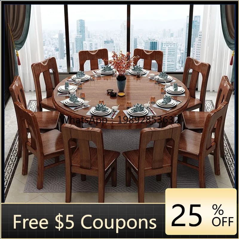 LYY New Chinese Style Folding Solid Wood Dining Table and Chair Set Walnut Wood Dining  for Home Small  Expandable Round Table
