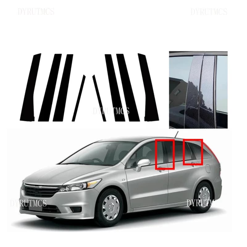 Fit For Honda Stream RN6/7/8/9 2007 2008 2009 2010 2011 2012 2013 2014 6pcsGlossy Black Pillar Posts Door Trim Window Cover
