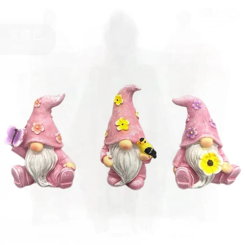 Resin Dwarf Doll Elf Ornament for Home Decoration Outdoor Miniature Desktop Pendulum Easter Theme Purple/Pink Packaging