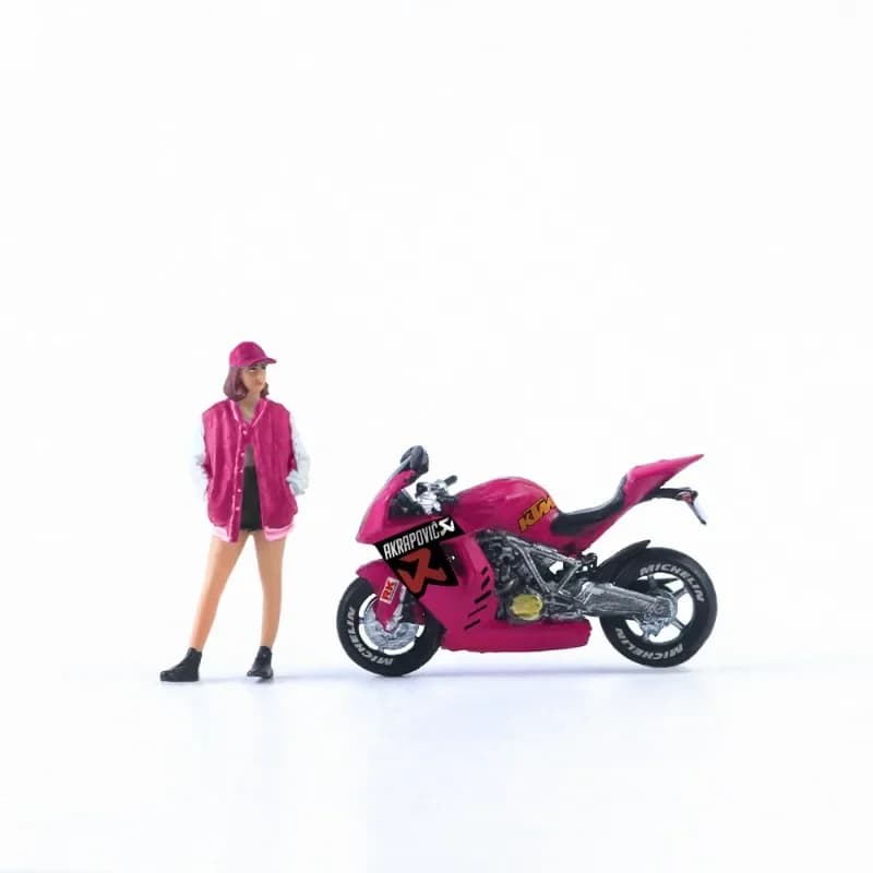 1:64 KTM1190 Rose Powder Motorcycle Pretty Girl Simulation Resin Model