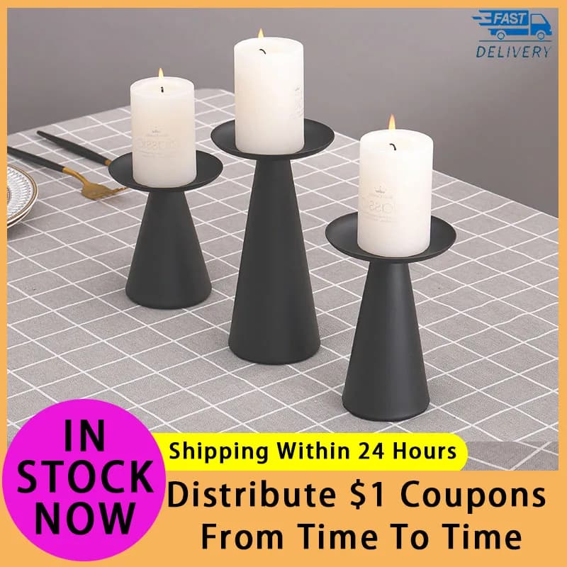 Candle Holder Simple Retro Black Candlestick for Vintage Candle Black Candle Stand Christmas Wedding Home Decorations Wholesales