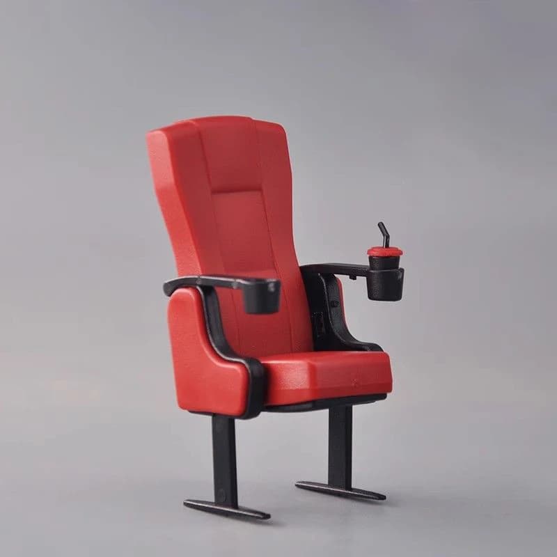 Miniature Cinema Chair, Dollhouse, Soldier Model Scene, Tabletop Decoration, Micromodel, Red, Black, 1:12