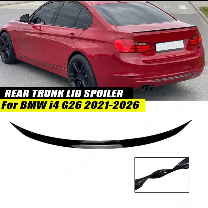120CM Gloss Black Soft Rubber Rear Trunk Spoiler Lip Splitter 5D Carbon Look Car Accessories For BMW I4 G26 2021-2026