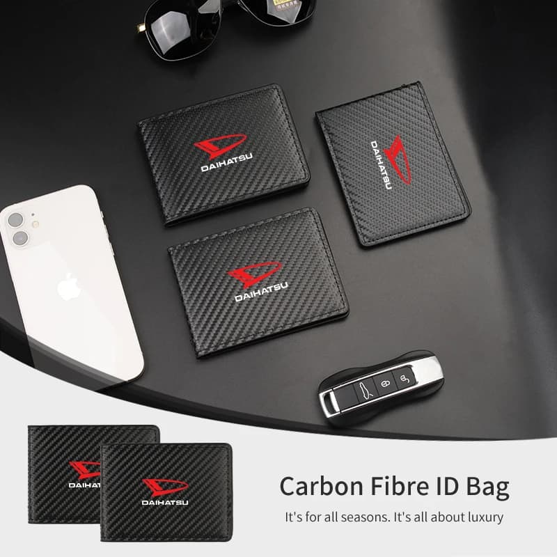 Carbon Car Card Holder ID Bag Coin Purse Driver's License Pouch For Daihatsu Terios Sirion Mira Materia Rocky YRV Feroza Charade