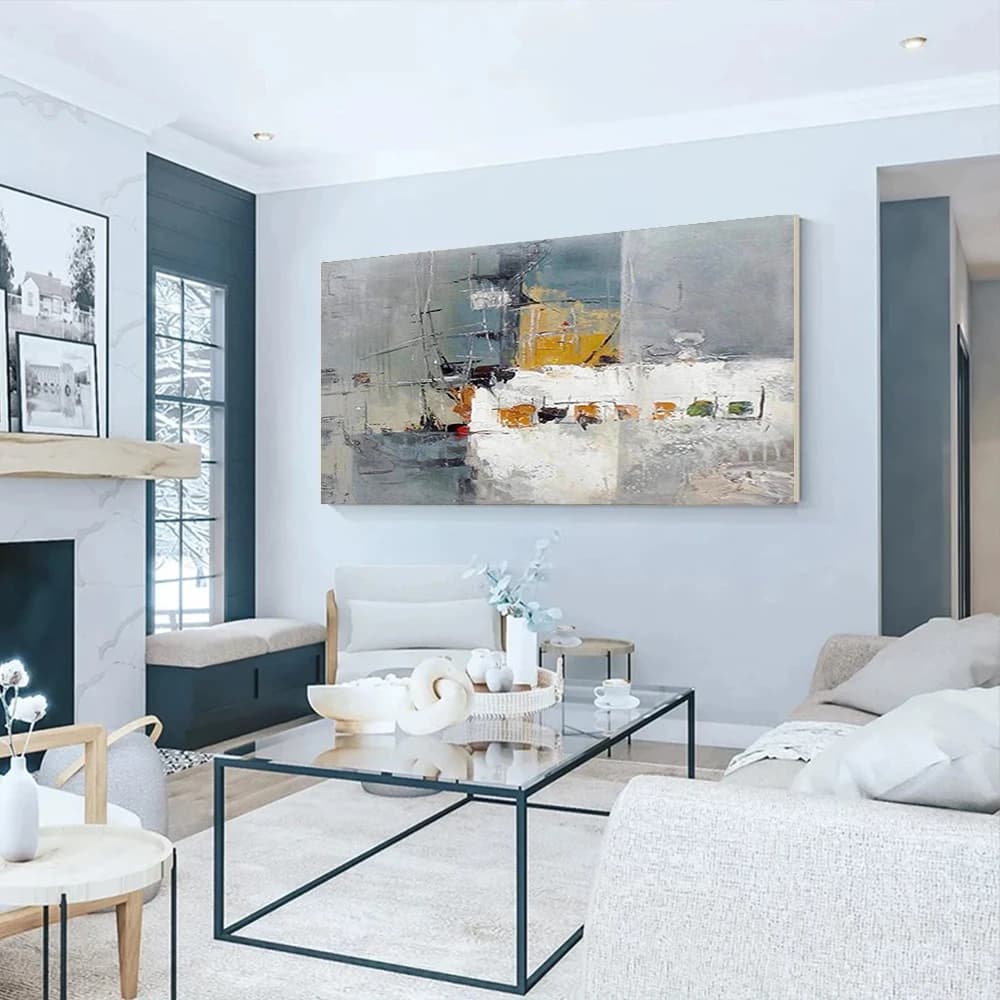 100%  Hand Drawn Grey Abstract Oil Painting Original Wall Art Picture for Home Living Room Decorative Interior Aesthetics Gift
