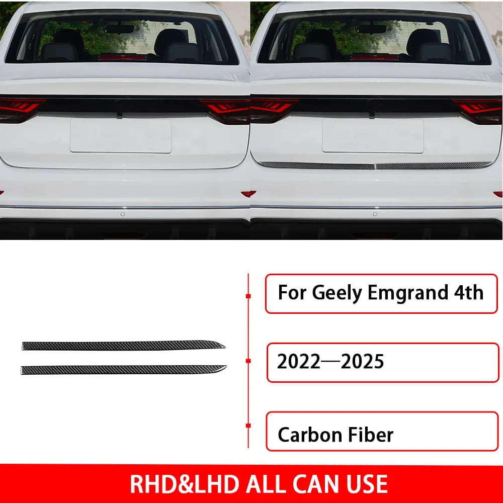 For Geely Emgrand 4th 2022—2025 Real Carbon Fiber Sticker Rear Tunk Trim Rear Door Cover Strip Decorative Accessories