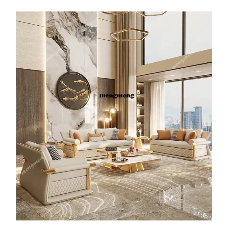 Sofa Modern Light Luxury Leather Villa Sofa Chinese Luxury Living Room