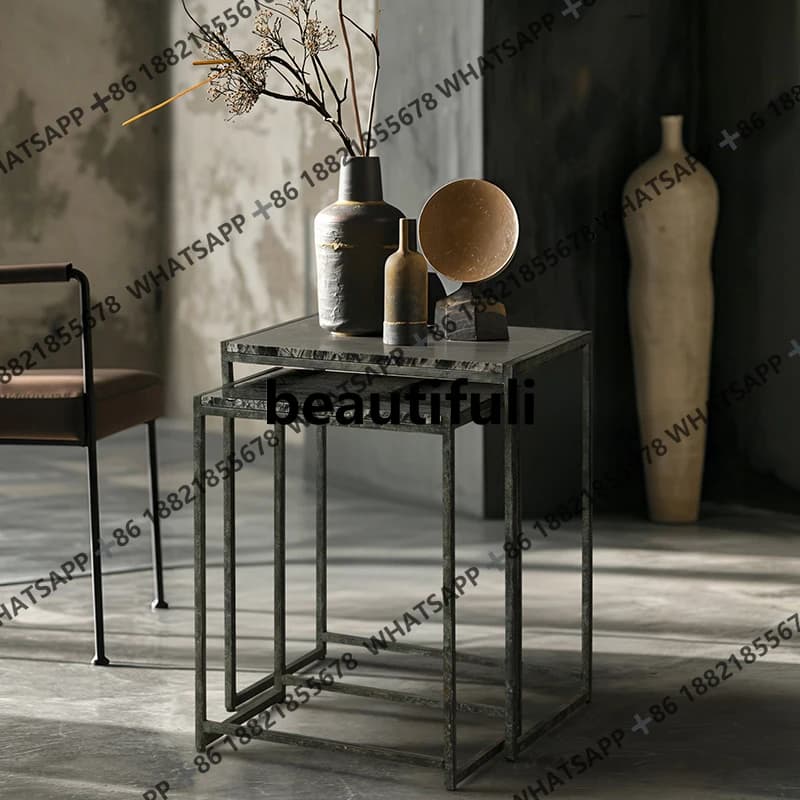 Wrought iron child and mother coffee table French retro combination coffee table metal tripod side table