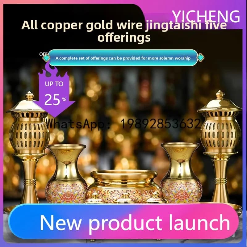 SLT Cloisonne Brass Buddha Supplies Daquan Offering Incense Burner Household Indoor Buddha Offering