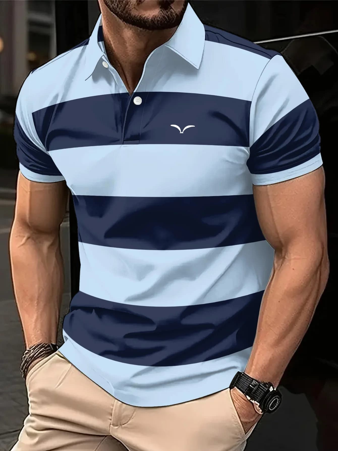 2026 Summer Men's Polo Shirt with Stripes Print Breathable Lightweight Casual Fashionable Outdoor Quick-Drying Men's Clothing