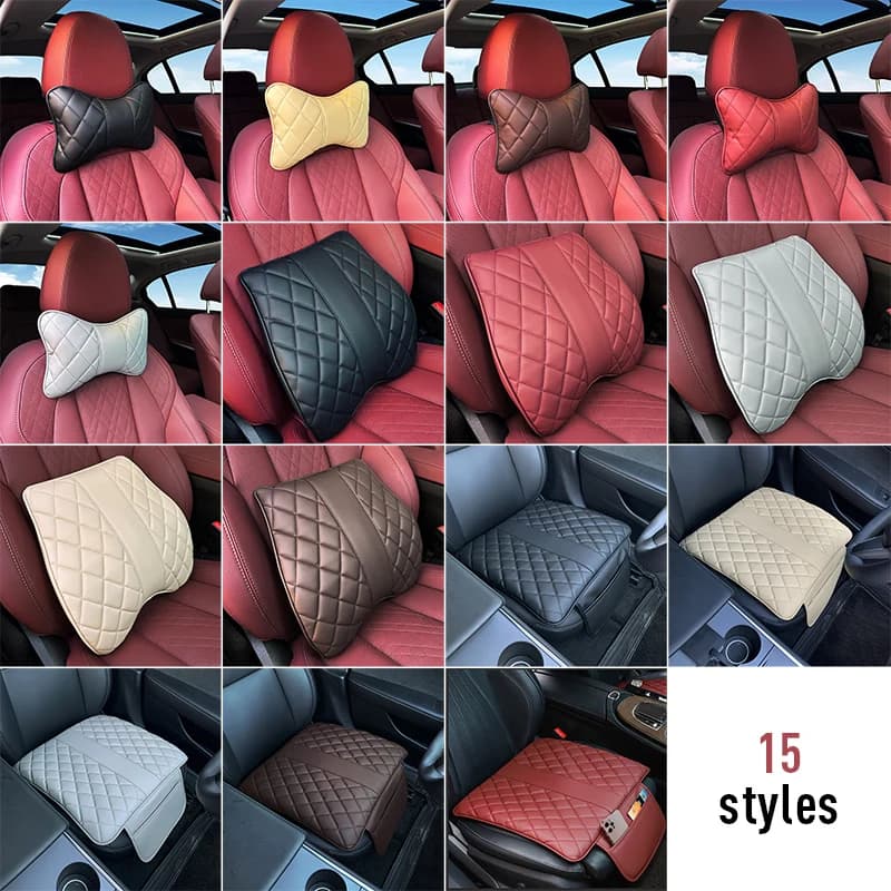 Top-grade Soft Leather interior Car Seat Cushion Protector Comfort Car Neck Pillow Universal Home Office Chair Pad Waist Pillow