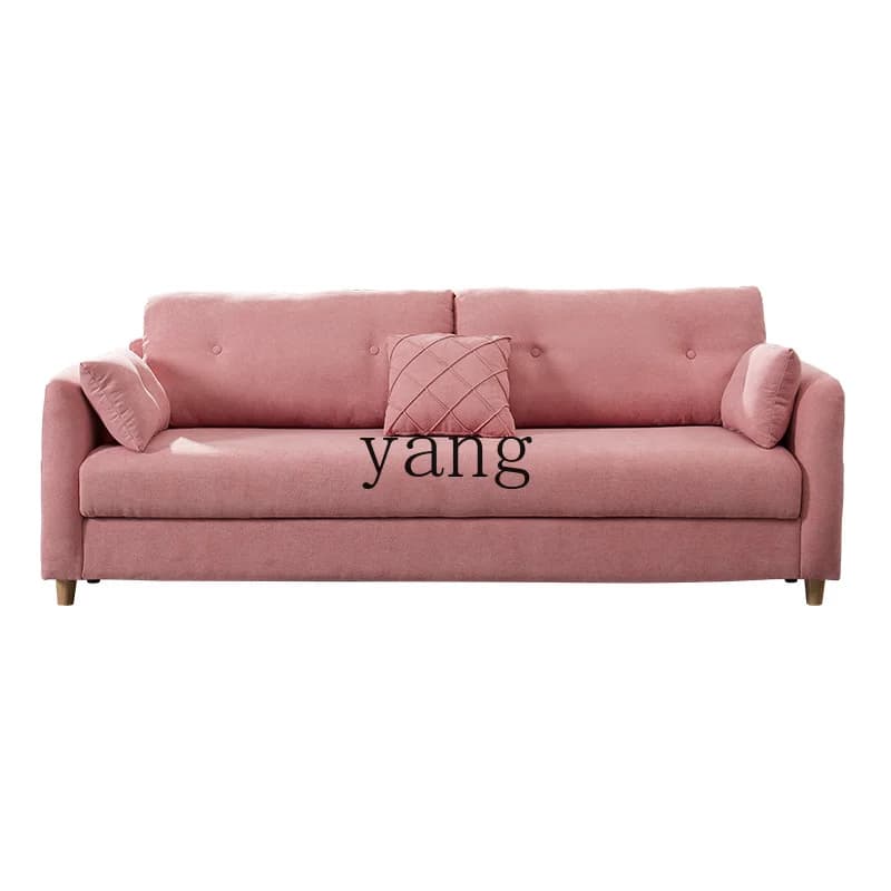 LTT Nordic small apartment solid wood sofa bed foldable living room multi-functional simple fabric sofa