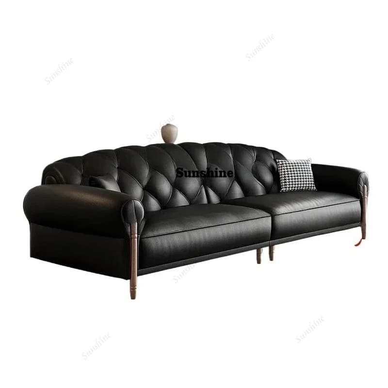 Modern simple retro leather, home living room Italian first-layer cowhide sofa