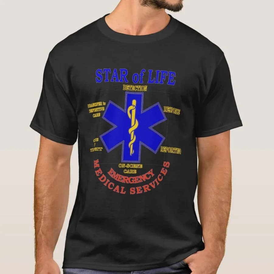 Novel Star of Life Medical Paramedics T Shirt. High Quality Cotton, Large Sizes, Breathable Top, Loose Casual T-shirt S-3XL