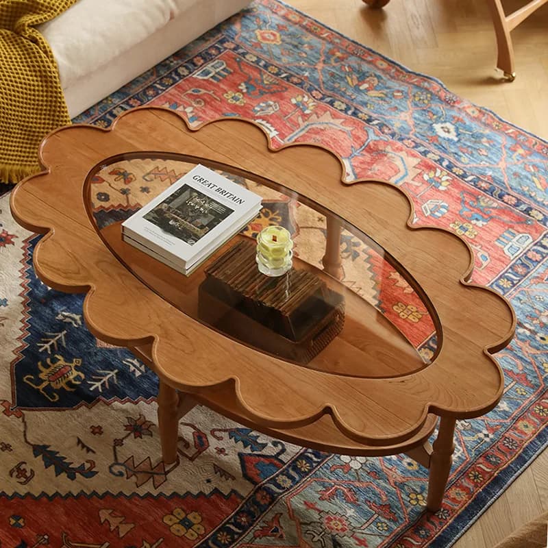 long coffee table double layer solid wood oval lace coffee table creative