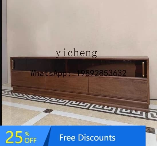 Black Walnut Wood TV Cabinet Floor-standing Home Living Room Solid Wood Storage Cabinet
