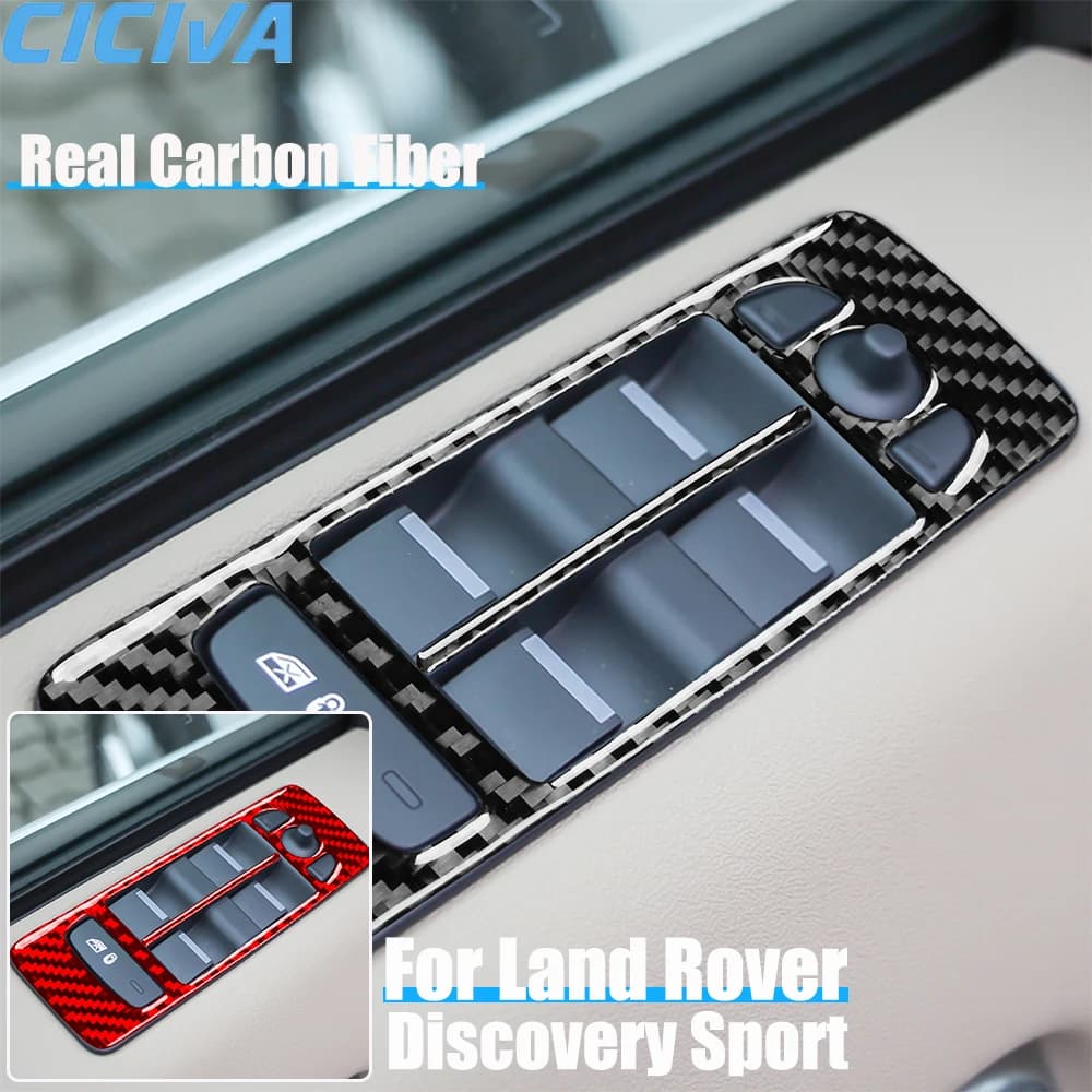 Real Carbon Fiber Car Accessories Window Lifting Button Trim Cover Soft Sticker For Land Rover Discovery Sport L550 2015-2019