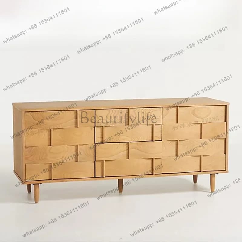 PG Nordic style solid wood dining side cabinet Homestay decoration simple multi-functional retro bedroom locker