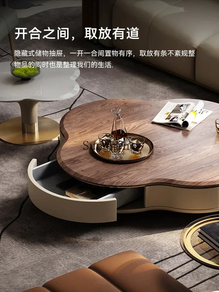 Light luxury modern whole house with high-end walnut four-leaf clover size round coffee table  FT
