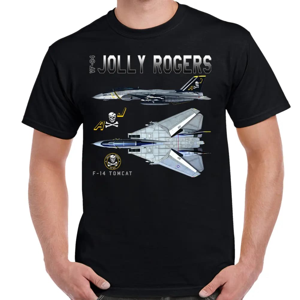 Naval VF-84 "Jolly Roger" Fighter Squadron F-14 Tomcat Schematic T Shirt. New 100% Cotton Short Sleeve O-Neck T-shirt