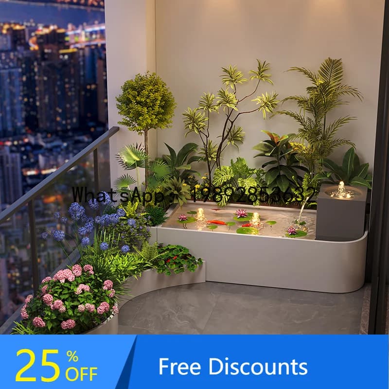 CZ  Steel Garden Water Feature Circulating Water Landscape Fish Pond Balcony Fountain Water Feature Fish Tank Flower Box Set