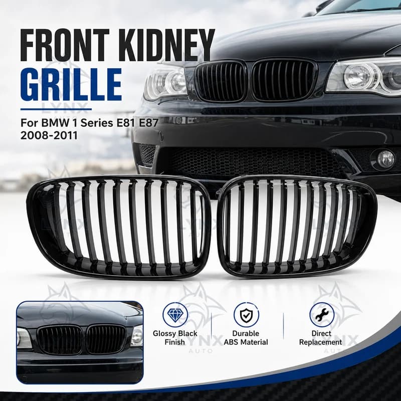 Aftermarket For BMW 1 Series E81 E87 2008-2011 Glossy Black Single Slat Grille Replacement Front Bumper Radiator Grille