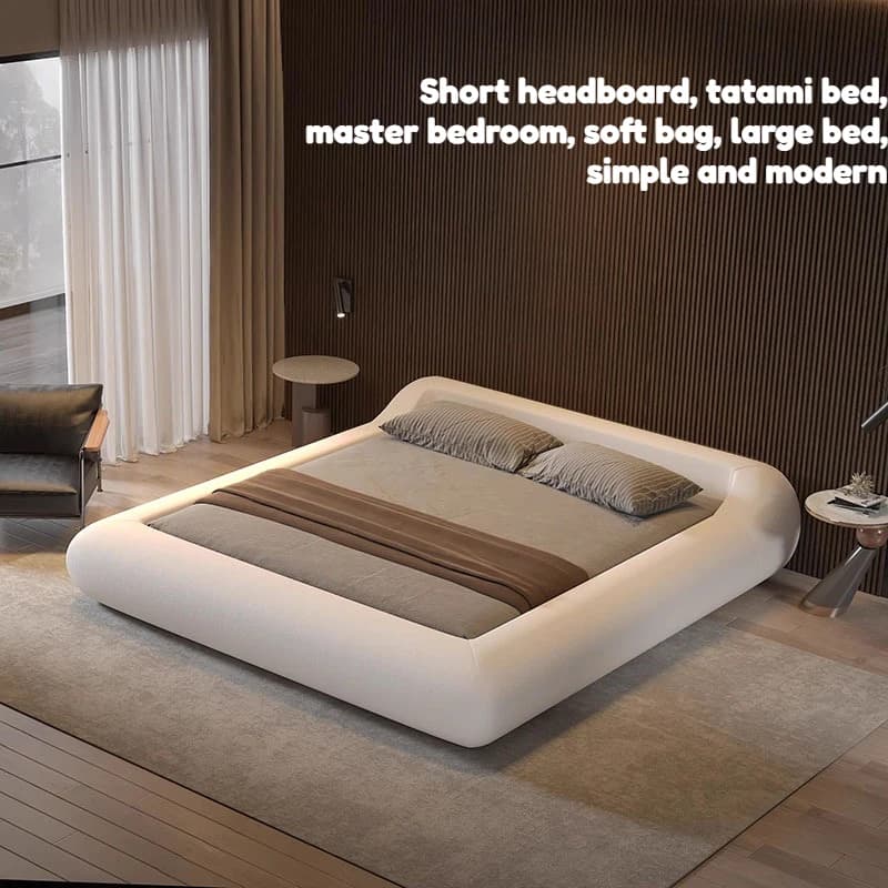 White Queen Size Bed Frame Minimalist Headboard Sleeping Lounge Bed Modern Nightstands Fancy Upholstered House Accessories