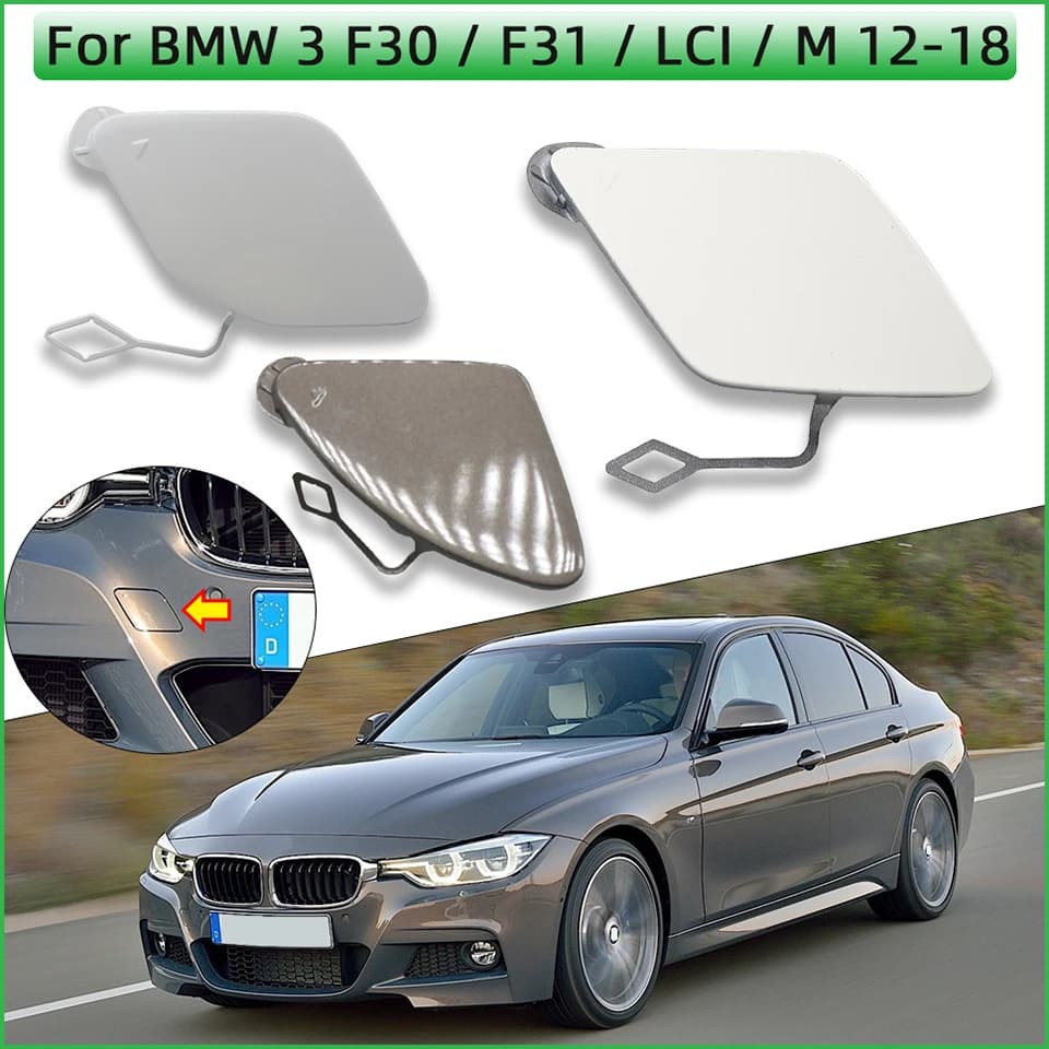 Front Bumper Towing Hook Eye Cover Lid For BMW Series 3 F30 / F31 / LCI / M Package  2012-2018 Hauling Cap Painted Trim