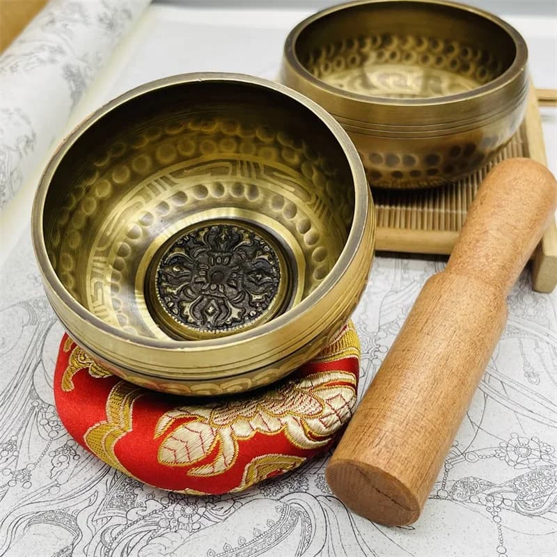 Handmade copper exhausted Sanskrit Buddhist sound bowl sound therapy singing bowl musical instrument ornament