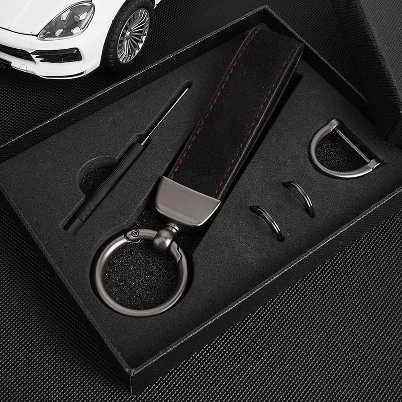 Custom Logo Suede Leather Keychain for Men and Women Retro Vintage Personalized Company Name Keyring Laser Engrave Car Key Chain