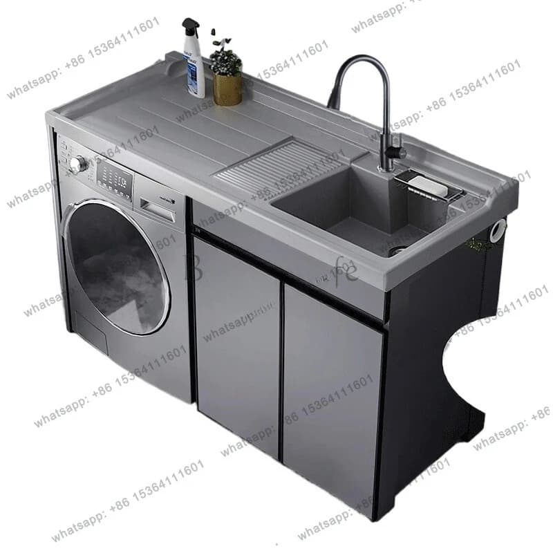 Factory Direct Sales LH Balcony Space Aluminum Washing Machine Cabinet Combination Hand Washbasin Integrated With Washboard