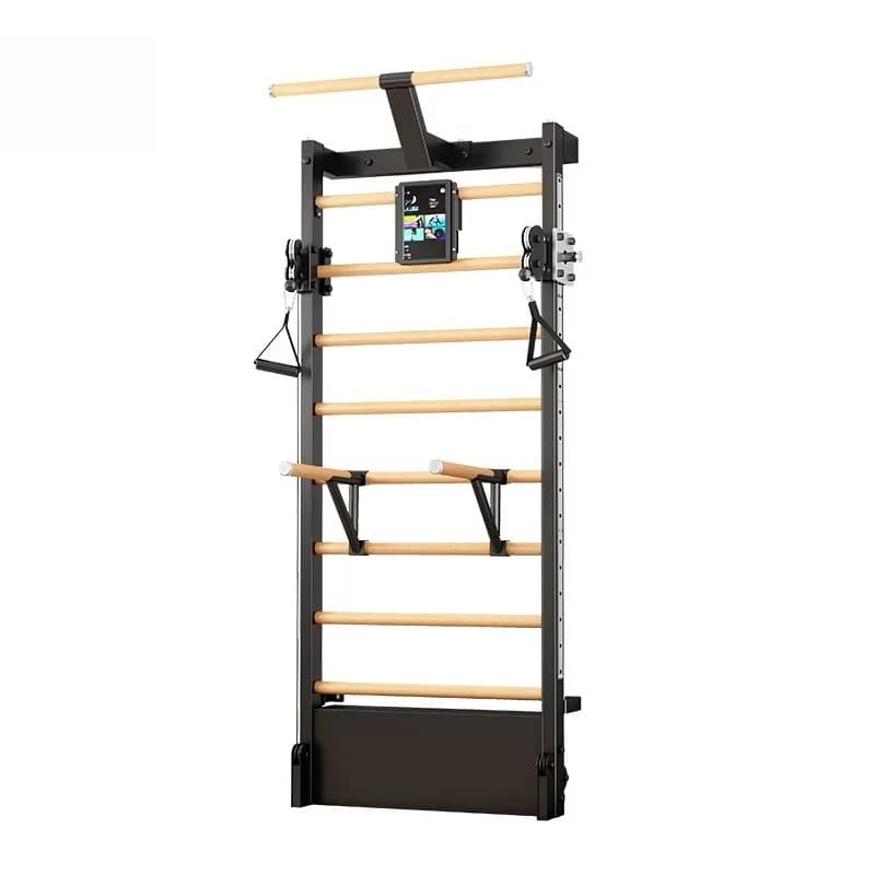 Indoor Double Rod Wall Mounted Wooden Fitness Hanging Sneakers Home Gym Yoga Rib Rack Multifunctional