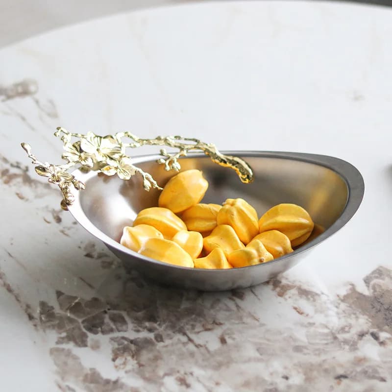 WW light luxury new Chinese style literary plum blossom fruit plate ornament model room ingot shape snack ornament