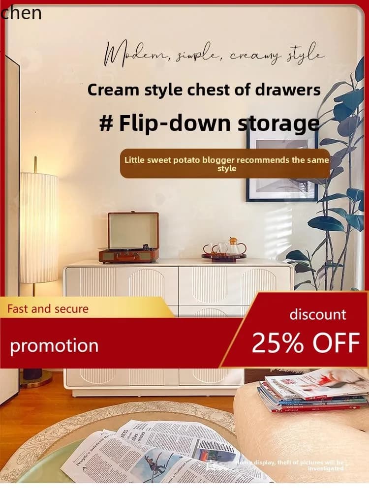CZ Cream Style Solid Wood Sideboard Cabinet Five-Six Drawer Cabinet Entryway Living Room Storage Cabinet Bedside Storage