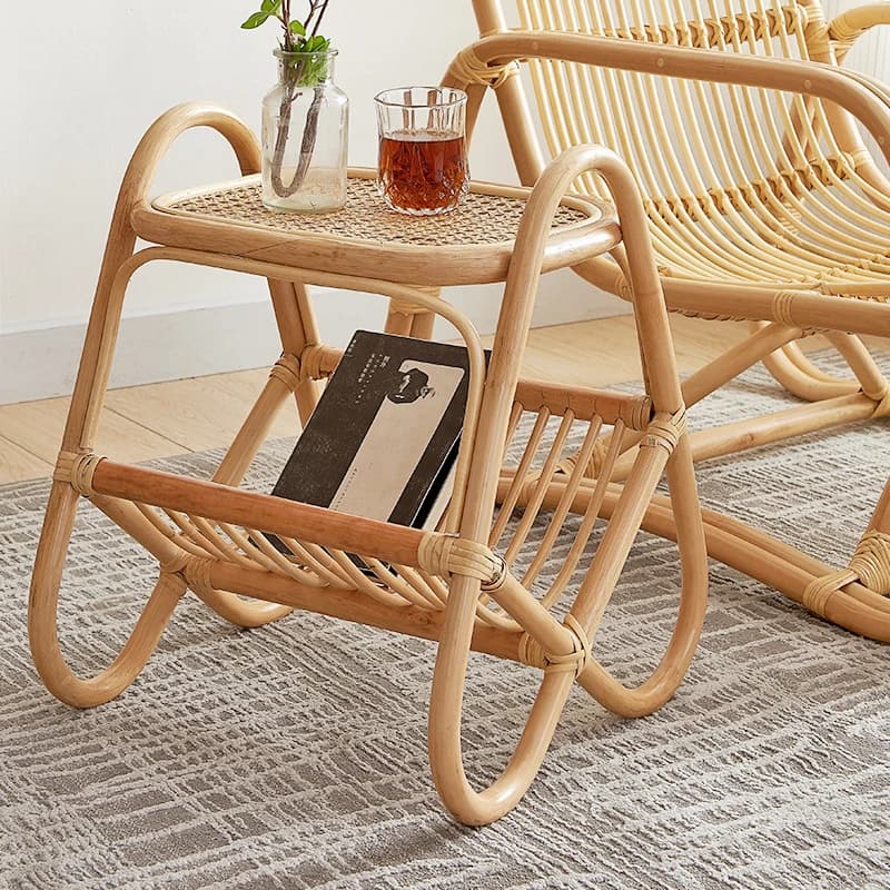 Japanese Minimalist INS Rattan Coffee Table with Magazine Rack Small Storage Organizer Side Table for Living Room Use