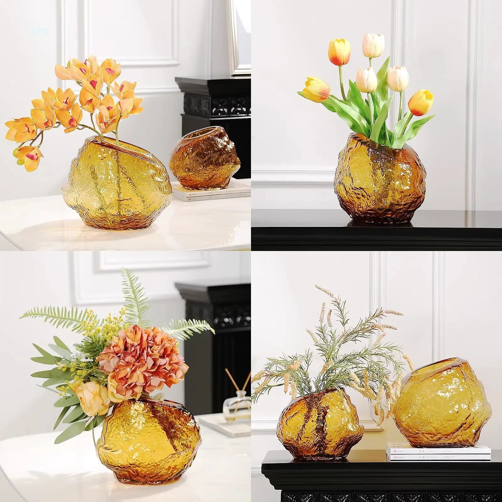 Modern Light Luxury Glacier Texture Glass Vase Oblique Mouth Living Room Hydroponic Restaurant Decoration