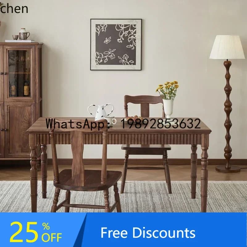 LYY  Vintage Full Solid Wood Dining Table North American Black Walnut Rectangle Household Dining Table
