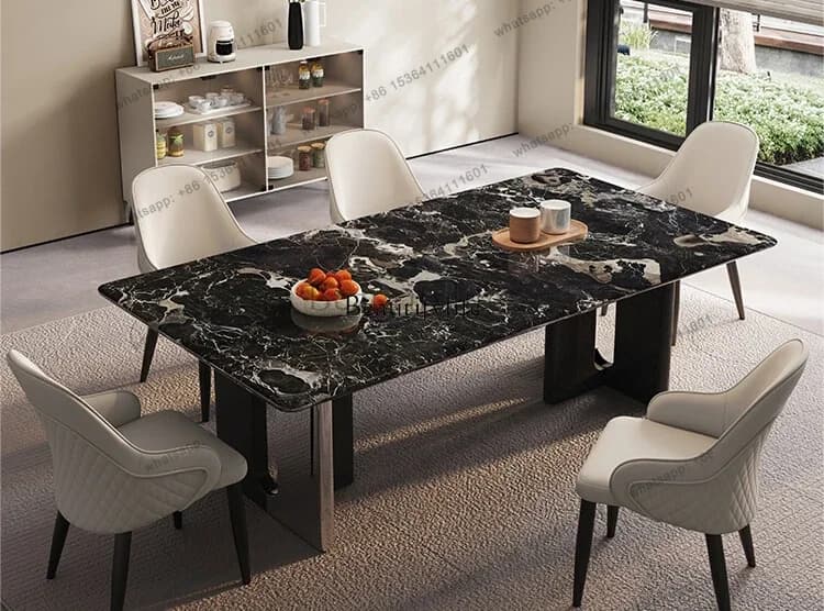 FGNatural Black Rose Luxury Stone Dining Table Marble Italian Light Luxury Rectangle