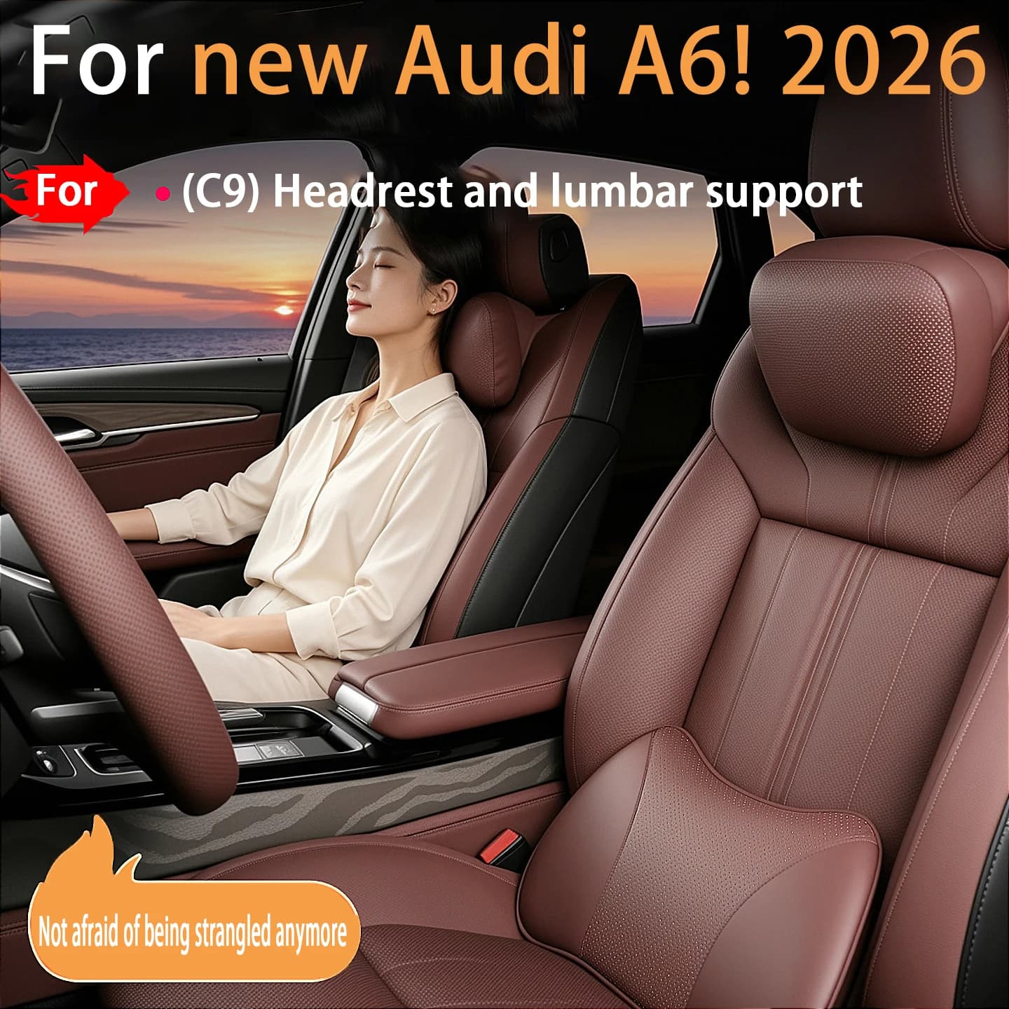 For Audi A6 C9 2025 2026 Nappa Leather Car Headrest Neck Pillow Lumbar Pillow Memory Foam Breathable Interior Trim Accessories