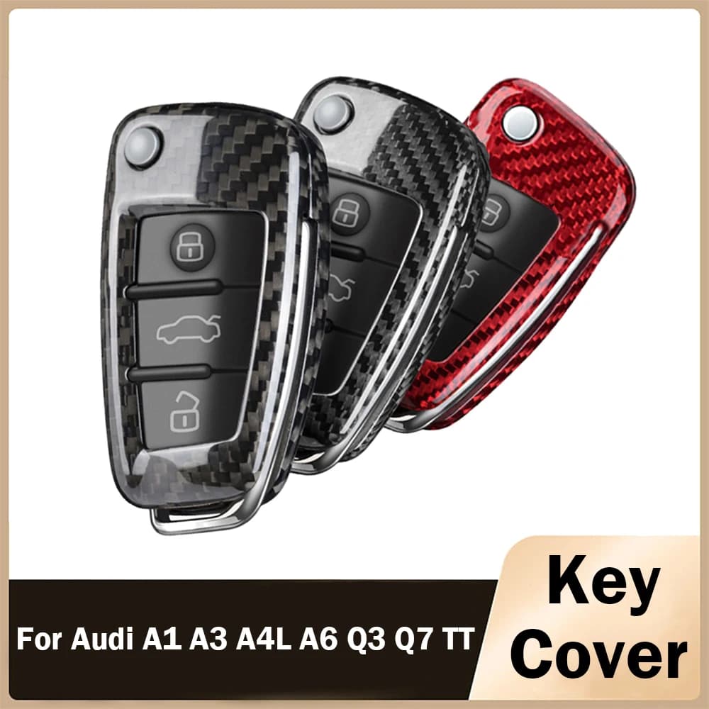 Real Carbon Fiber Car Key Fob Cover for Audi A3 8L 8P A4 B6 B7 B8 C6 4F RS3 Q3 A1 A4L A6 Q3 Q7 TT Car Key Case Cover Shell Fob