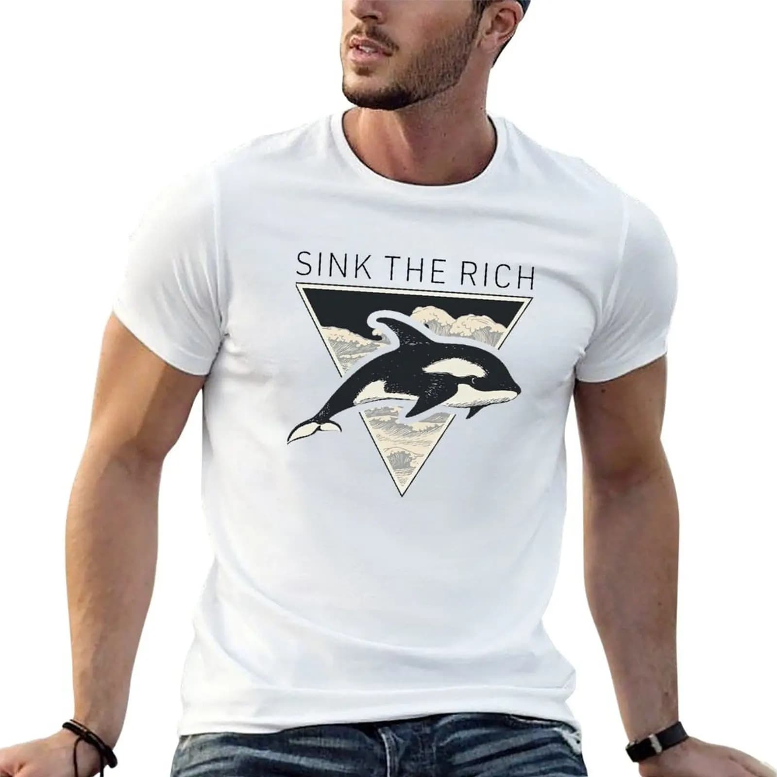 Sink The Rich Orca Attacks T-Shirt vintage clothes basketball graphic tees men graphic t shirts
