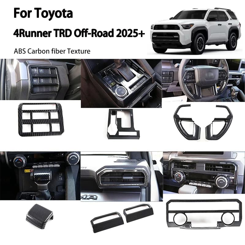 For Toyota 4Runner TRD Off-Road 2025 2026 ABS Carbon Fiber Steering Wheel Trim Gear Shift Panel Cover Interior Accessories Kit