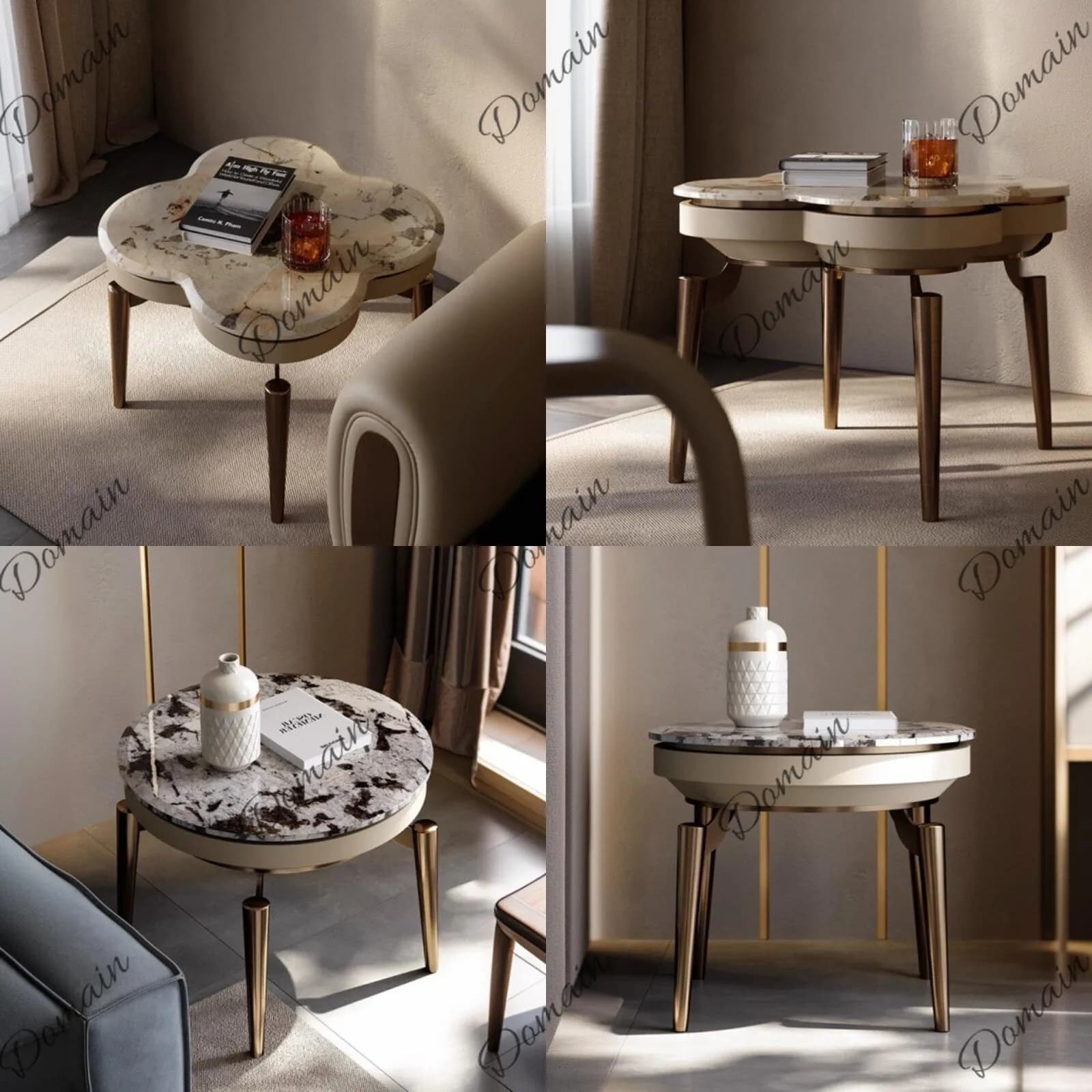 Natural Marble Clover Coffee Table Gold Brass Luxury Side Table for Living Room Sofa End Table Modern Decor
